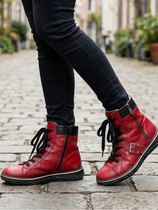 Rieker Shoes - Rieker Wool Lined Red Leather Boots